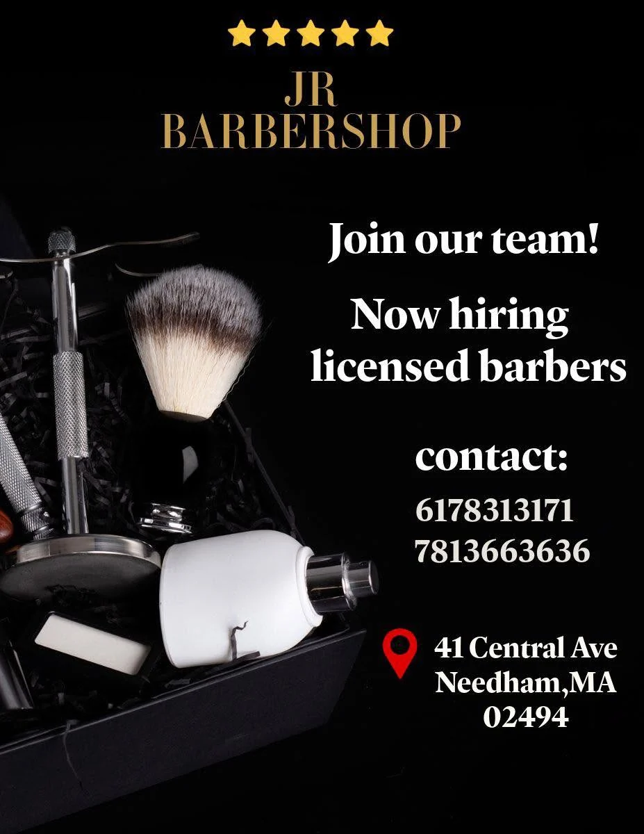 Archived JR Barbershop hiring poster for licensed barbers